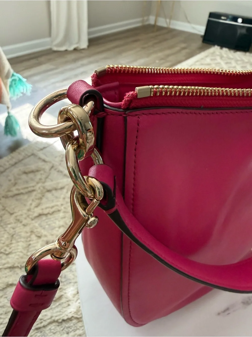 🔥Coach pink leather crossbody bag with gold hardware #luxury #designer